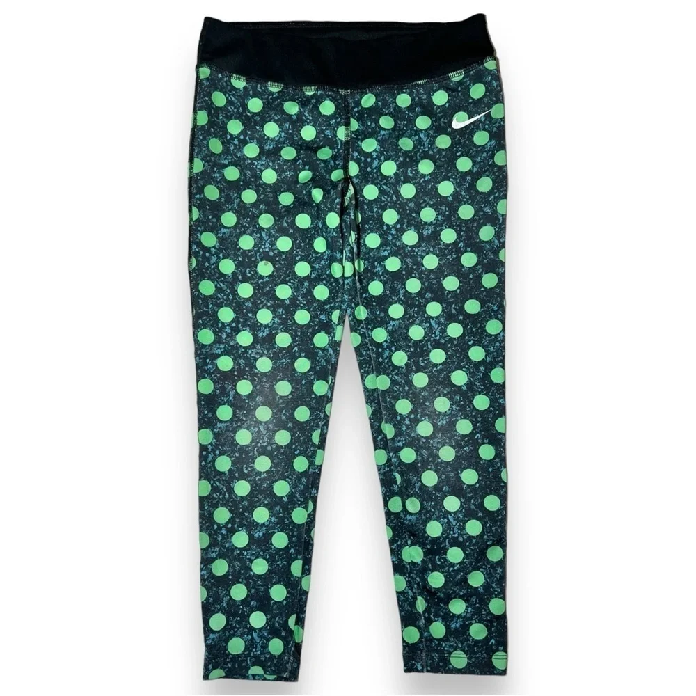 Nike Girl’s Polka Dot Leggings Black Green Size 6/7